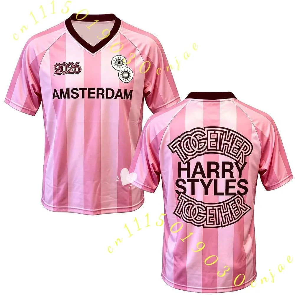 HarryStyles Amsterdam Merch Pink Soccer Jersey T-shirt 2026 Summer New Shirt Men's Women Breathable Short Sleeve Casual Tee Top - view 3