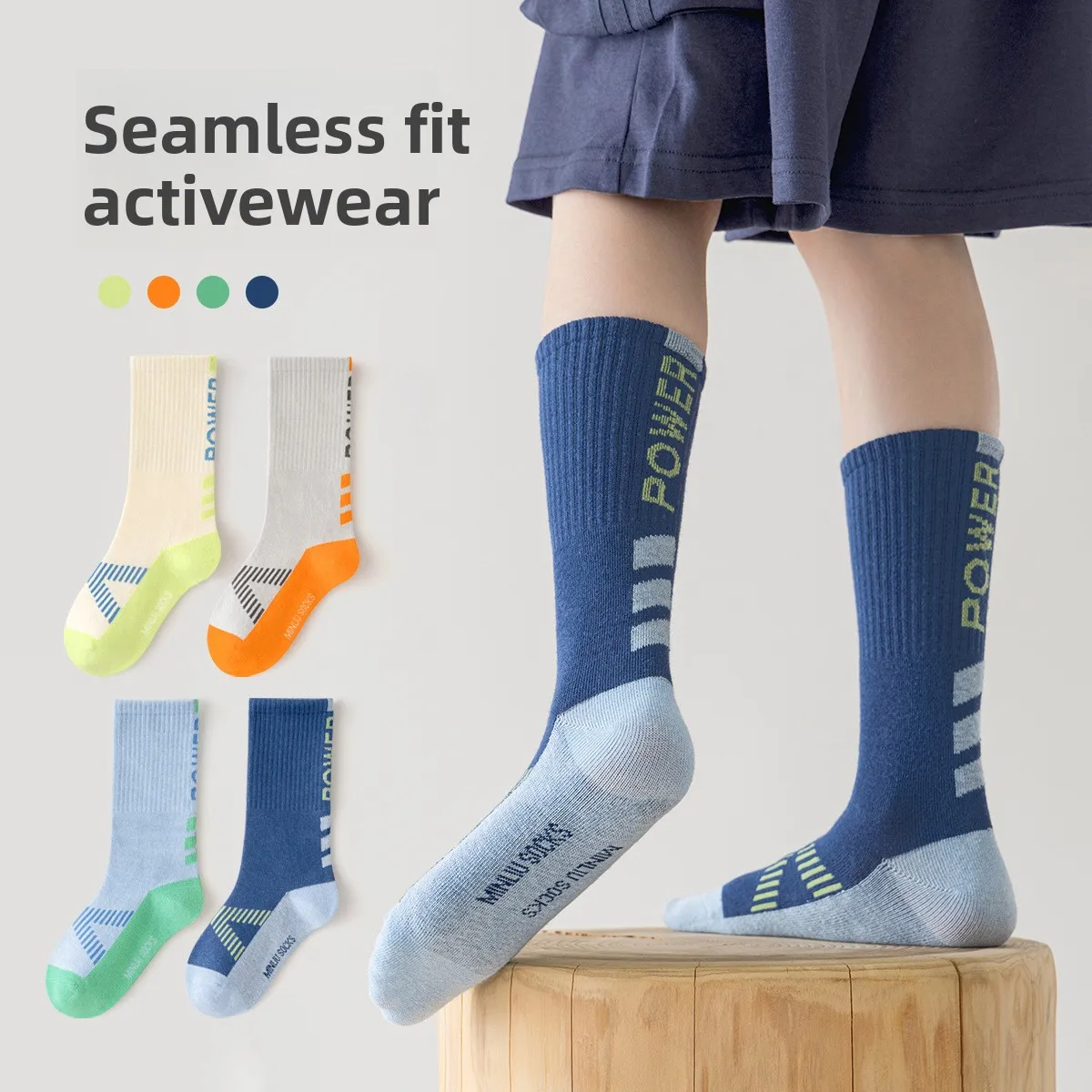 4 Paar modische Kindersocken, hohe Elastizität, lange Röhrensocken, gekämmte Baumwolle, Sportsocken für Jungen und Mädchen, nahtlose Komfortsocken