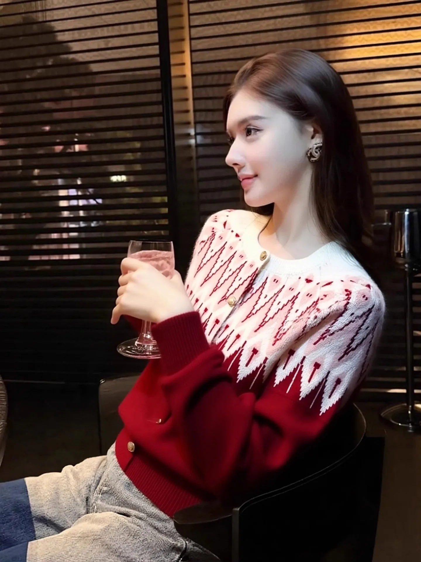 Suéter de malha vermelho exclusivo feminino outono inverno Faionable Cisas cor especial de ano novo Colion Top Quali Casual...