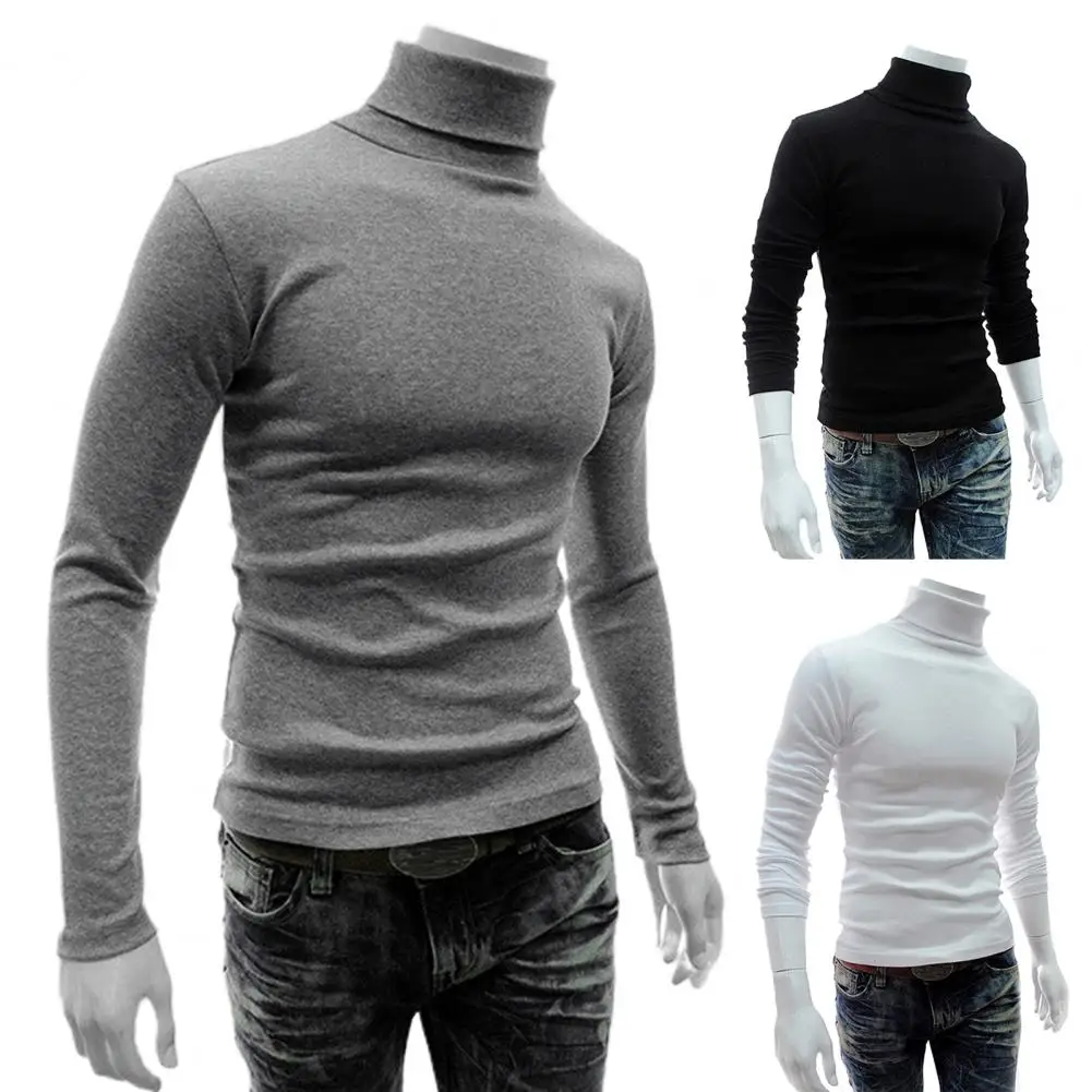 Стильный мужской пуловер, теплый эластичный удобный облегающий осенний пуловер с высоким воротником
