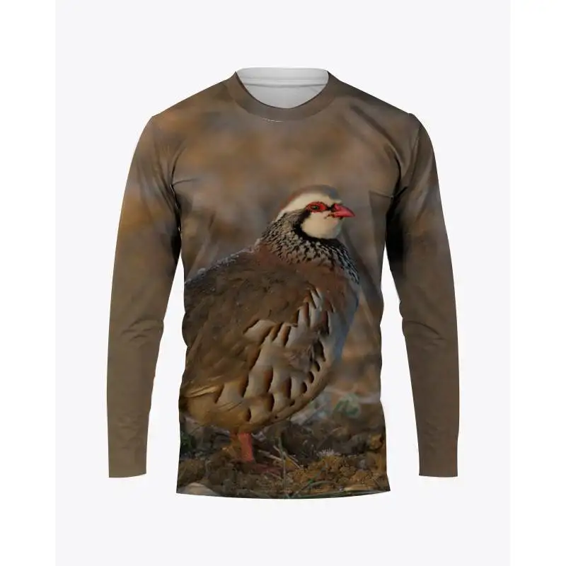 Camouflage Hunting Animals Quail Print Summer Men\'s O-Neck T-shirt Casual Long Sleeve Oversized Pullover Fashion Men Clothing