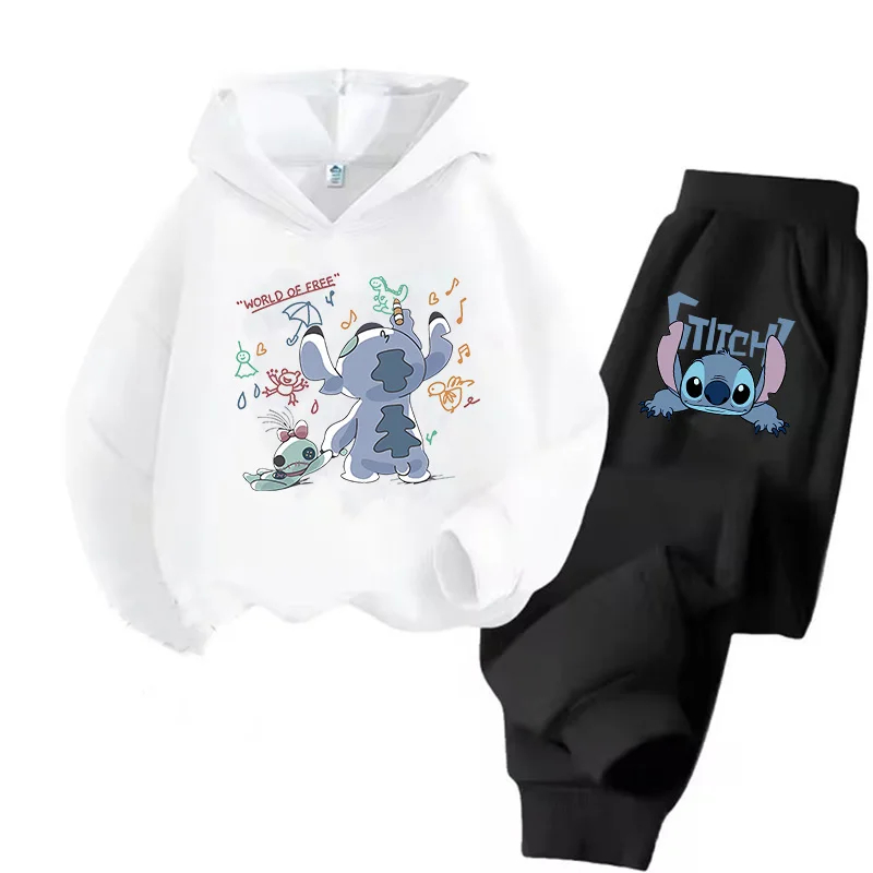 Fashion 2pcs Set Clothing Lilo and Stitch Hoodie Kids Children Long-sleeves Girls Sweatshirt + Pants Sets Baby Boy Clothes