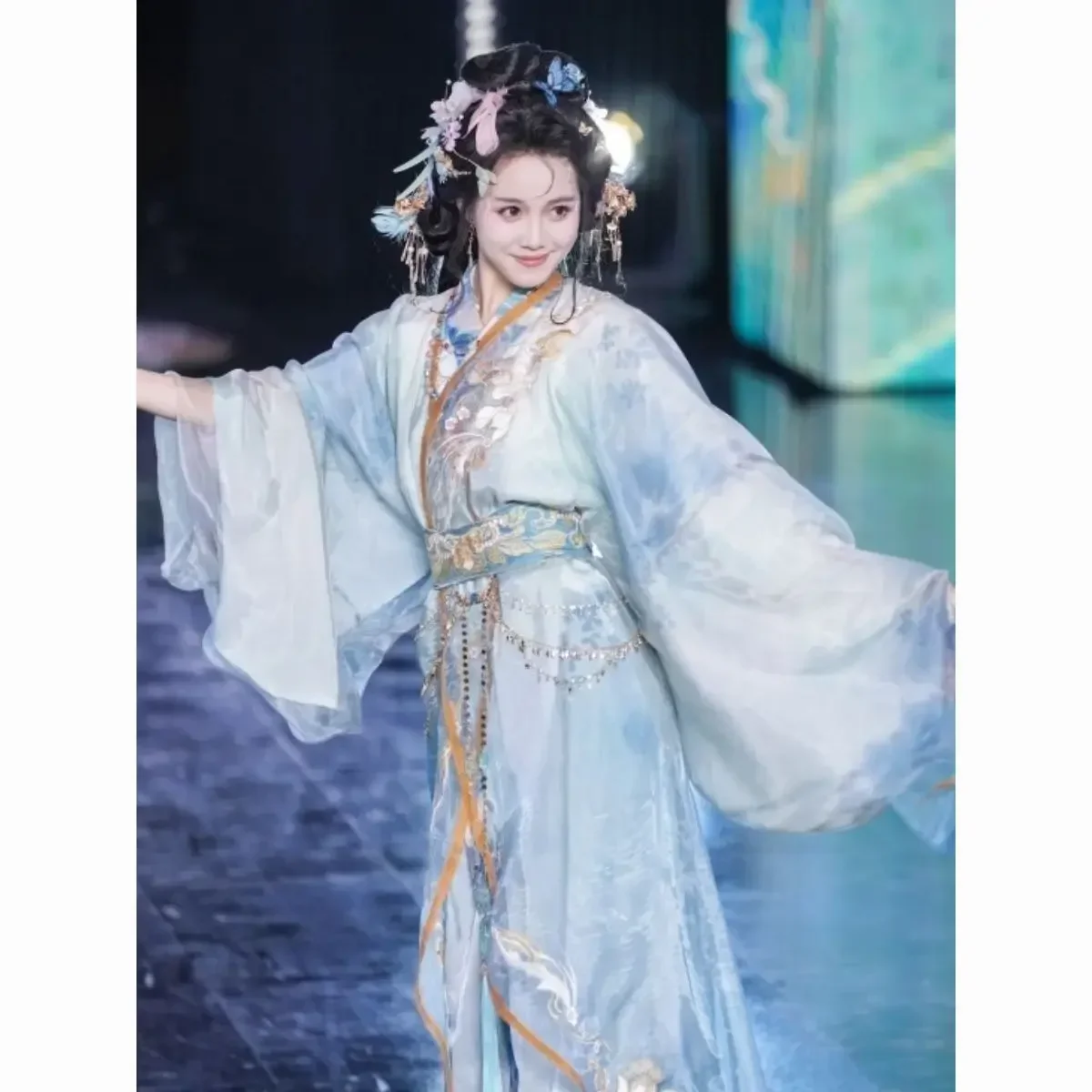 Hanfu estilo azul para mujer, bata bordada de Estados en guerra, vestido tradicional para estudiantes de otoño, disfraz diario, clase China