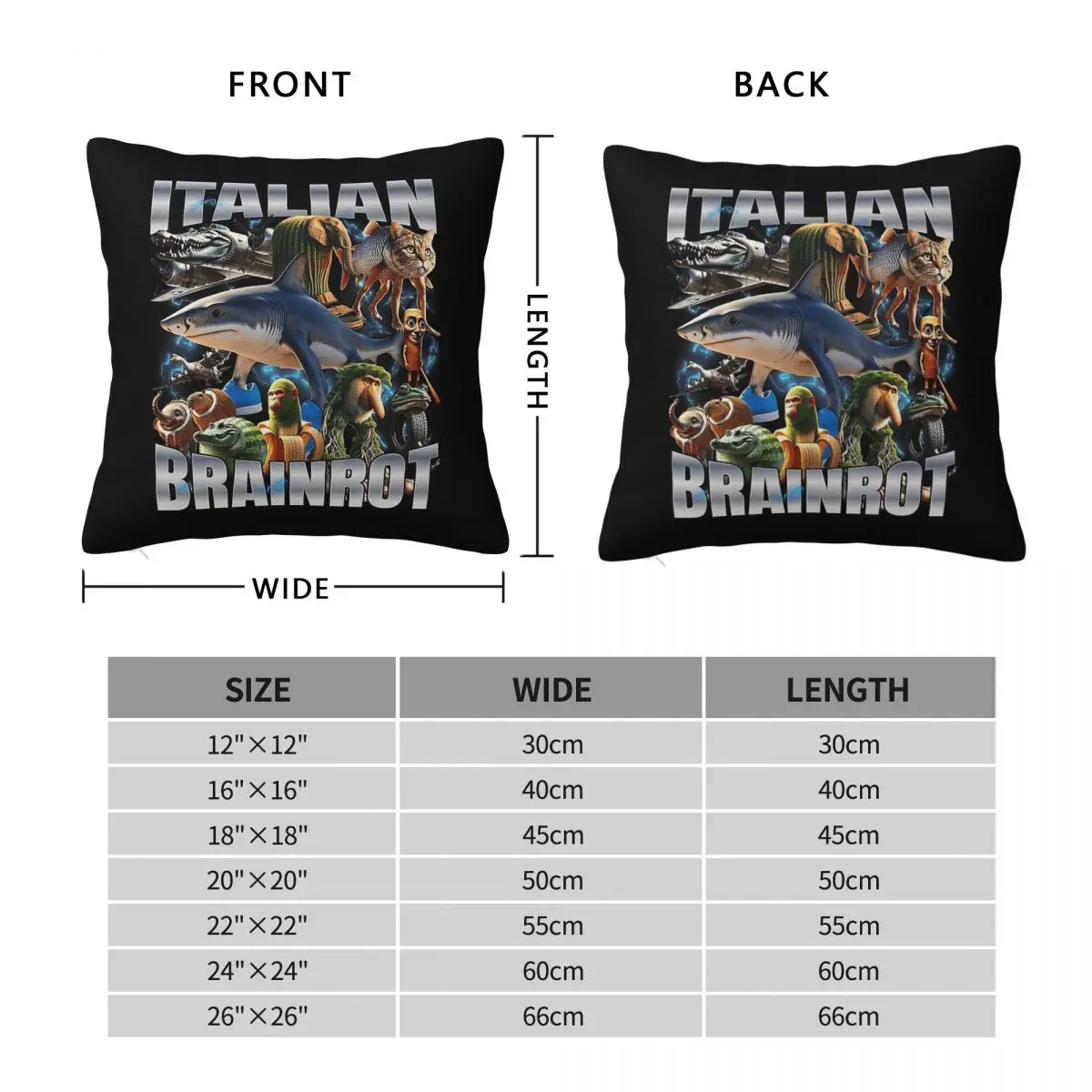Italian Brainrot Square Pillowcase Polyester Linen Velvet Pattern Zip Decorative Room Cushion Cover