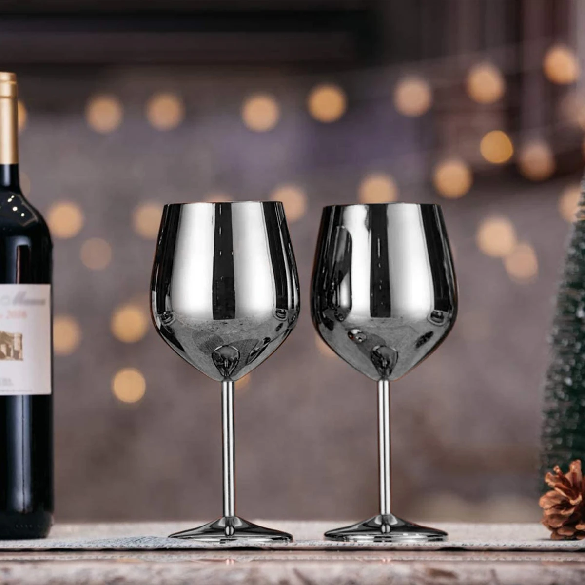 2Pcs Stainless Steel Wine Glasses 18oz Large Capacity Wine Goblets Unbreakable Rose Gold Wine Glasses Multifunctional Stainless