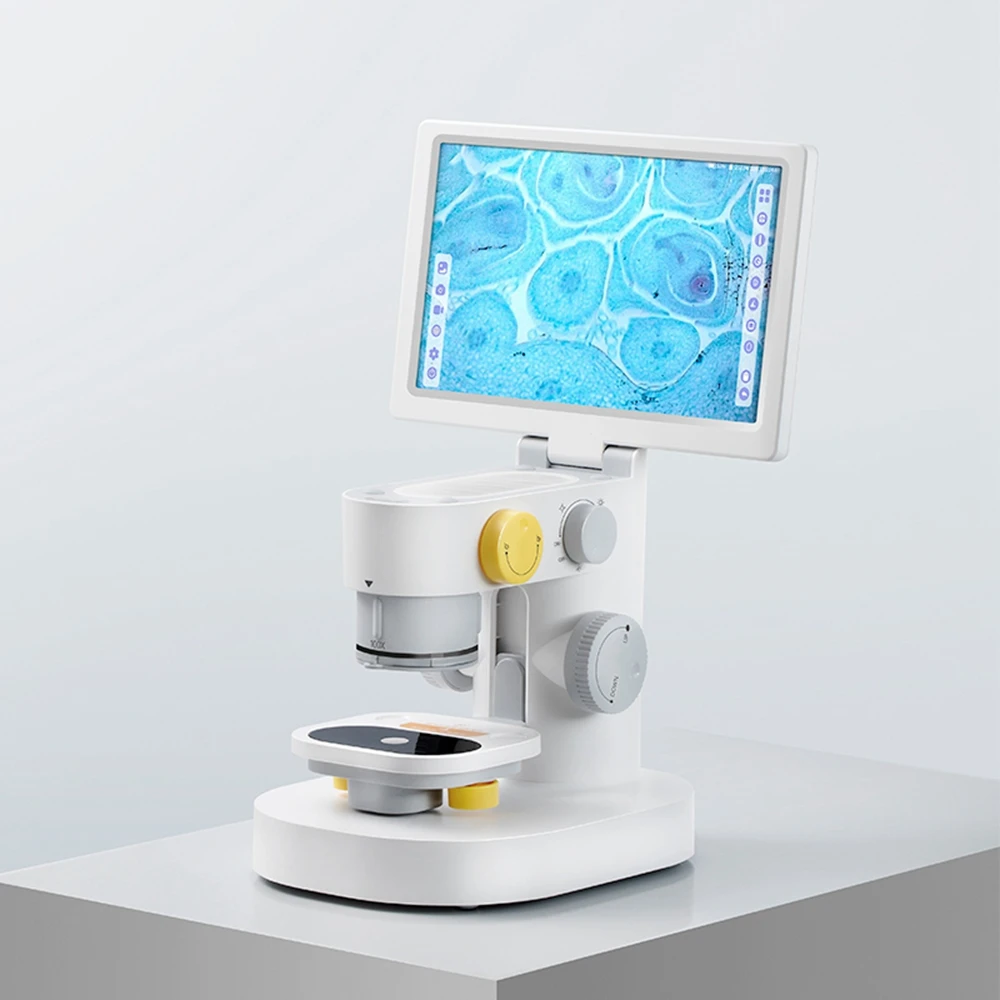 Microscópio Digital Biológico com Tela Sensível ao Toque Lentes Objetivas Ópticas Lupa Stem Kids Documentos de Medida 1600x Ips