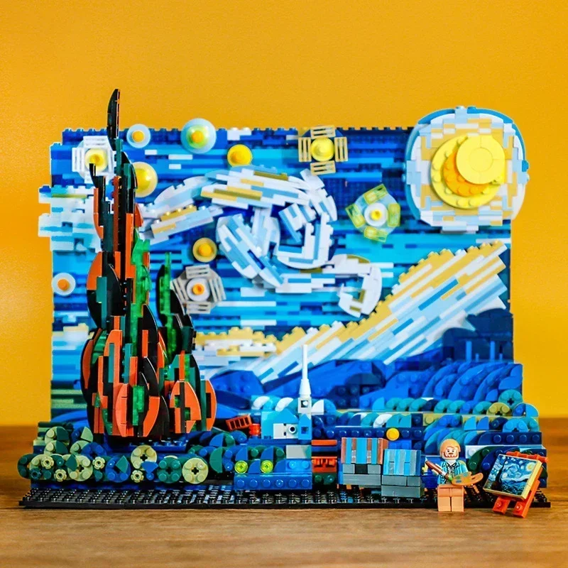 Creative Van Gogh Famous Painting Building Blocks Art Assembly Starry Night Home Decoration Model Building Block Children\'s Gift