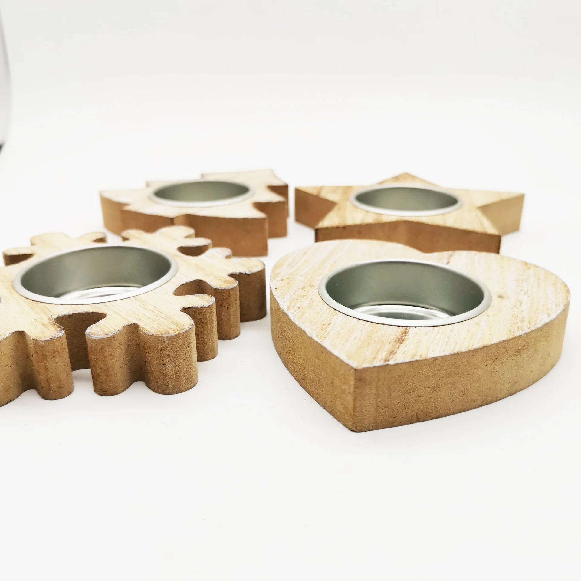 

1 Light Candle Stand Xmas Wooden Craft Candle Holder Star Tree Snowflake Heart Shaped Rest Home Tabletop Holiday Decoration