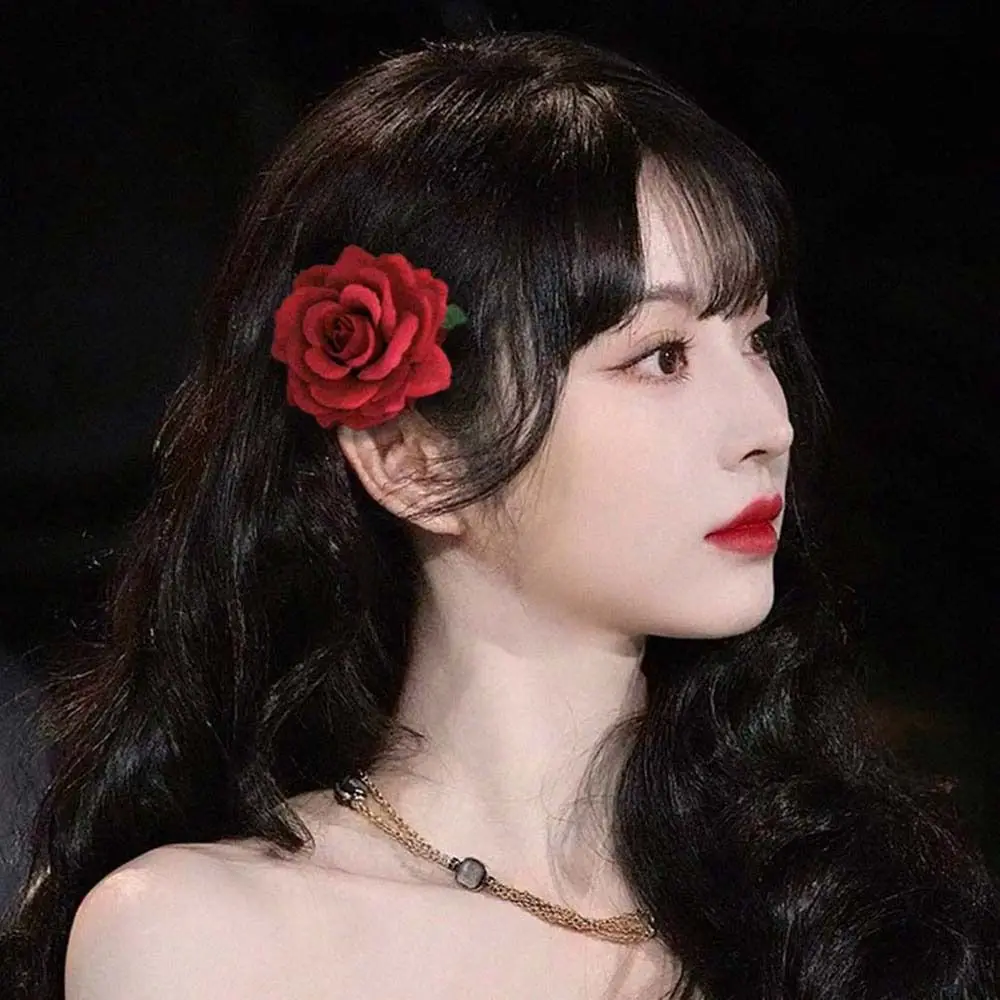 

Retro Cloth Flower Hair Clip Seaside Vacation Headwear Hair Accessories Rose Flower Hairpin Red Pink Girl Hair Clip Seaside