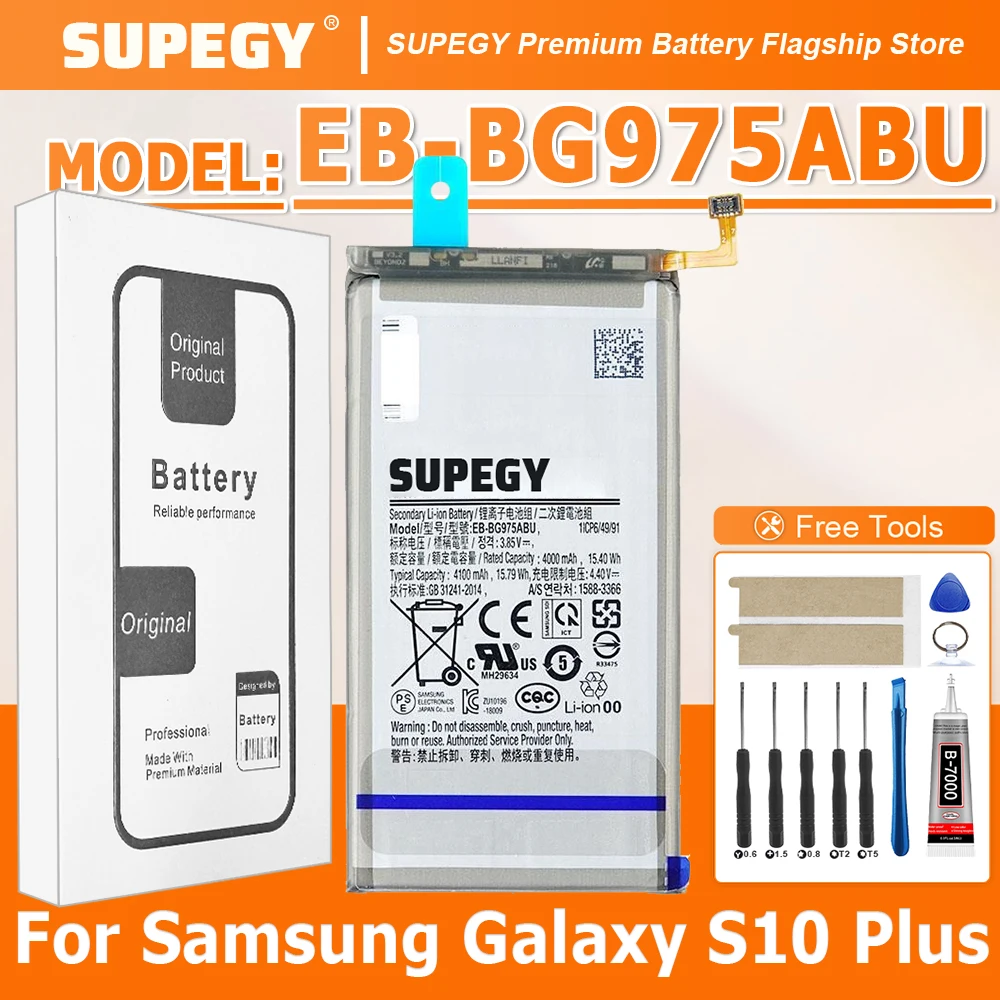 100% High Capacity  Battery EB-BG975ABU For Samsung Galaxy S10 Plus S10+ SM-G9750 Genuine Phone Battery 4100mAh