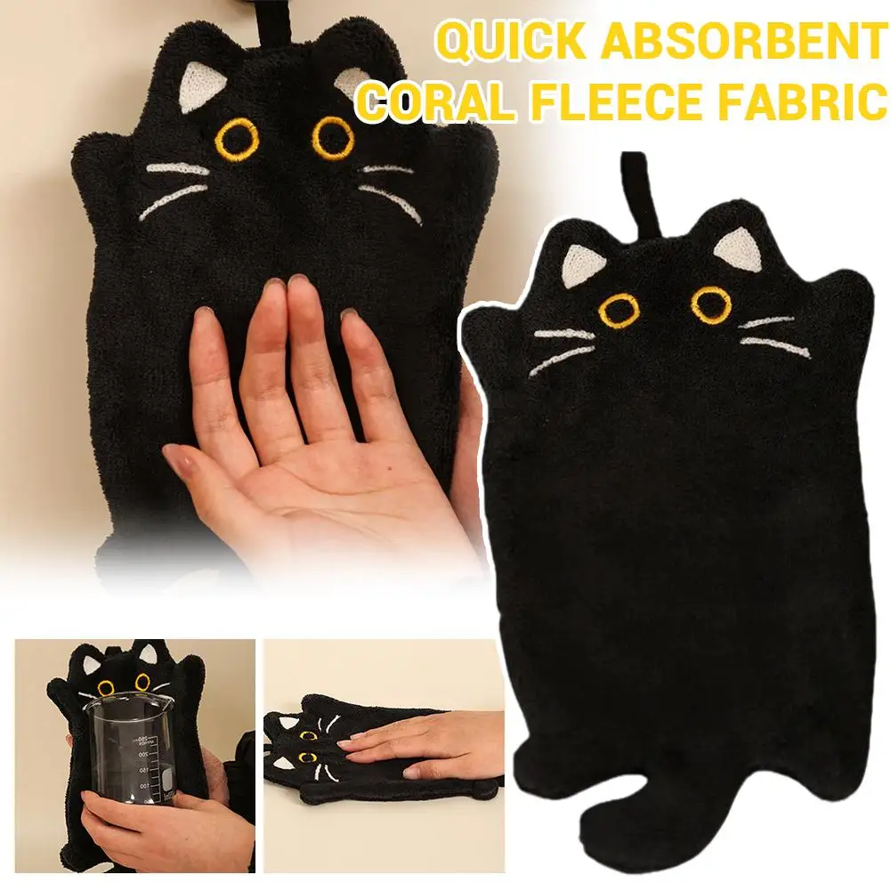 Cartoon Black Cat Hand Towel Cute Cat Super-Absorbent Hand Cloth Bathroom Kitchen Wipe Cloth Thickened Children Handkerchief