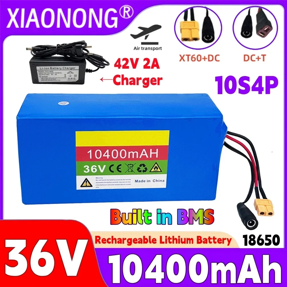 10S4P 36V 10400Ah 18650 Rechargeable Lithium Battery Pack 1000W BMS Power Modified Bicycle electric scooter Vehicle With 42V Cha