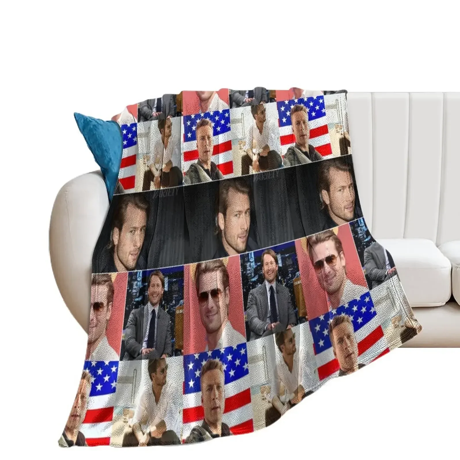 Glen Powell American actor Cool Photos Compilation Collage - 1 Throw Blanket Polar valentine gift ideas Luxury St Blankets