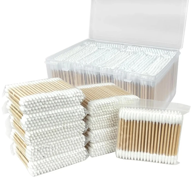 

500/100 Round Headed Cotton Swabs, Double Round Headed Cotton Swabs, Bamboo Sticks, Precision Pointed Cosmetic Nail Tools