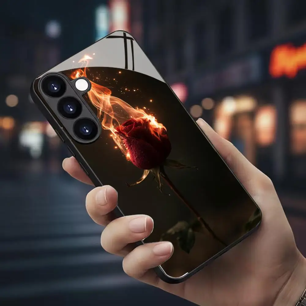 Burning Love Rose Phone Case for Samsung Galaxy S26 S25 S24 S23 S22 S21 S20 Note10 Plus FE shell shockproof Cover