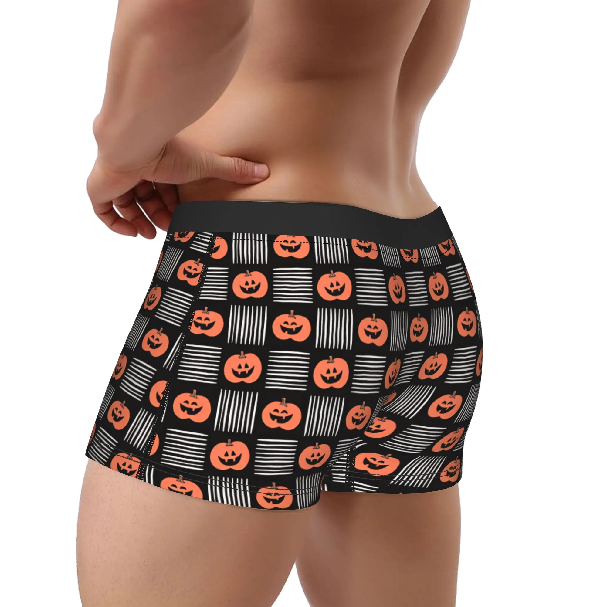 Halloween Pumpkin Striped Geometric Seamless Pattern Underwear  Men's Shorts Briefs Breathable Boxershorts High Quality Panties