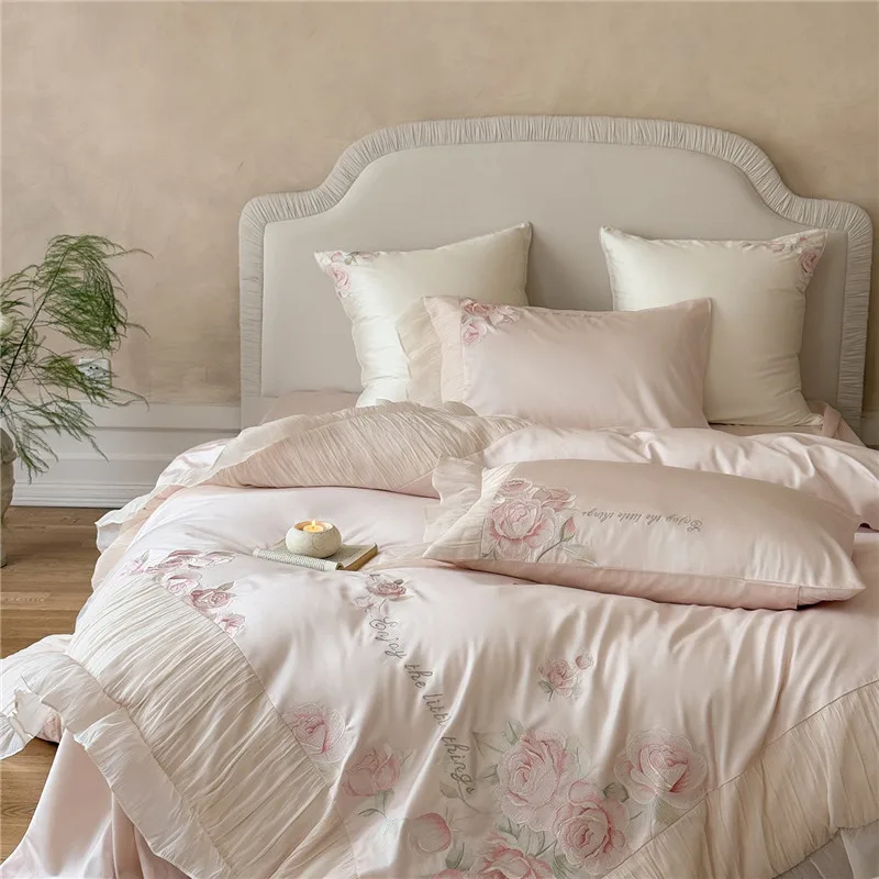 Premium 1000TC Egyptian Cotton Princess Lace Luxury Embroidery Bedding Set Duvet Cover Set Flat/Fitted Bed Sheet Pillowcases