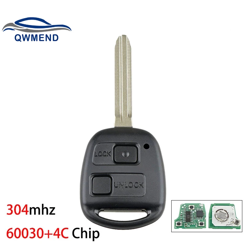 

QWMEND 60030+4C Chip 304Mhz Smart Car Key for Toyota Corolla RAV4 Avensis Tarago 2 Buttons Remote for Toyota Key Car