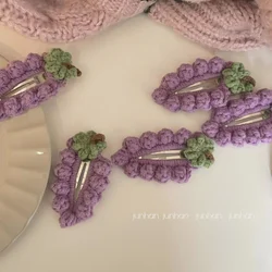 Grape purple~pure hand knitting hair clip Grape is ripe Girl's lovely fruit wool crochet hair clip bb clip Headwear