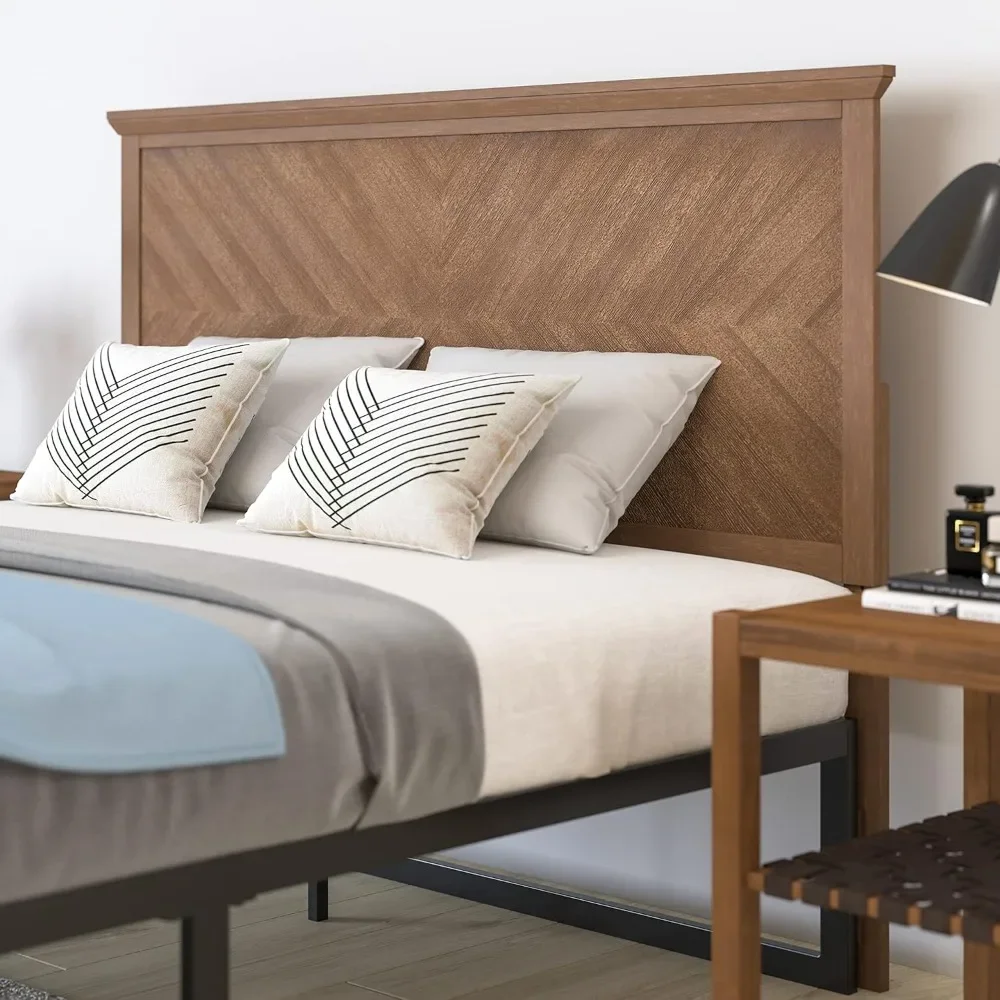 Marta Queen Headboard, Herringbone Pattern Design, Adjustable Light Brown Finish, Headboard Only