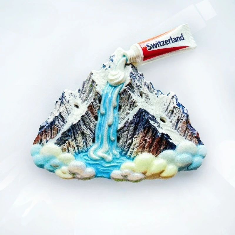 

Switzerland Toothpaste Fridge Magnet - Fresh 3D Alpine Design Souvenir Unique Swiss Daily Life Gift for Travel & Bathroom Decor