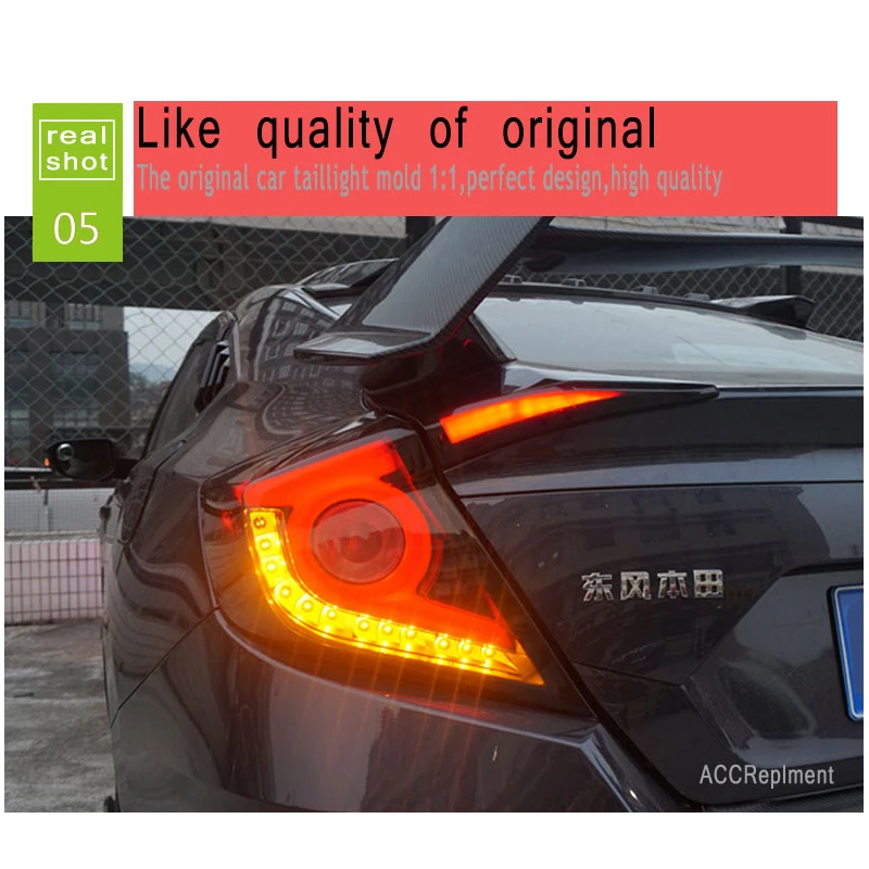 LED Taillight For HONDA Civic Rear Back Lamp Smoke Black/ Red Housing Color 2016-2019 Year Hatchback Car SN