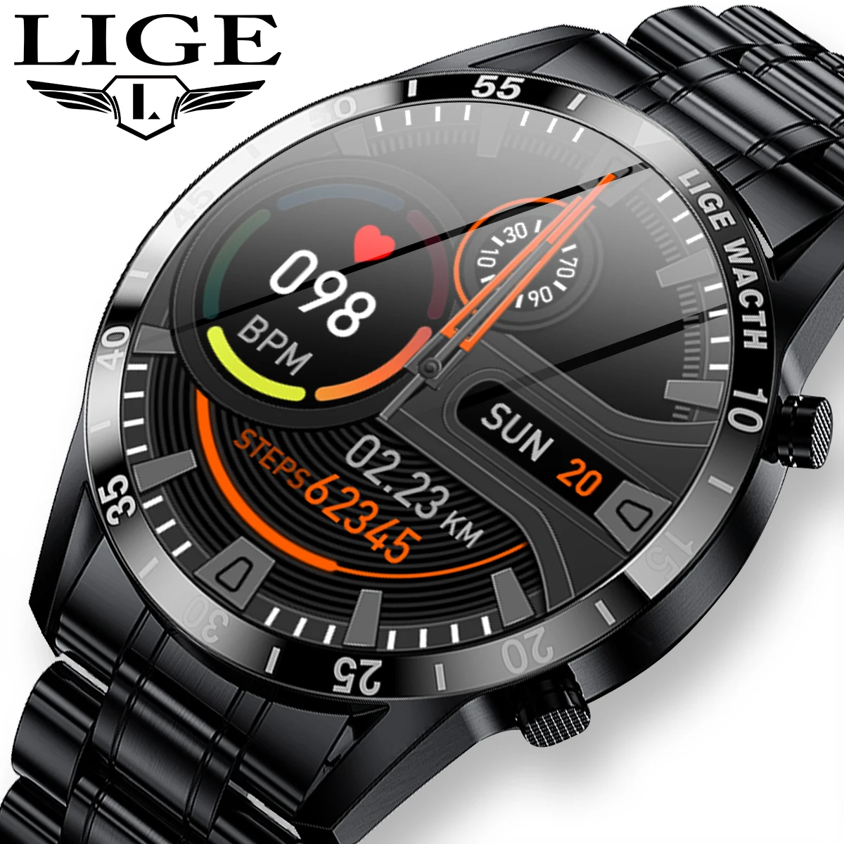 LIGE Fashion Smart Watch Men Full Circle Touch Screen Bluetooth Call Men Smartwatch Waterproof Sport Activity Fitness Watch Man