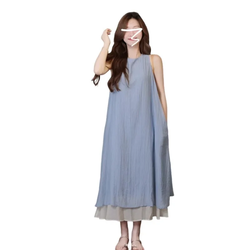 Vestidos sem mangas feminino y2k rosa outono a céu aberto oco perspectiva pura ilusão transparente sensual all-match