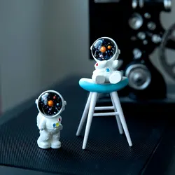 Silla plegable de astronauta creativo, adorno de personaje de pareja sentado, escritorio de coche, manualidades de decoración DIY, 1 Juego de 3