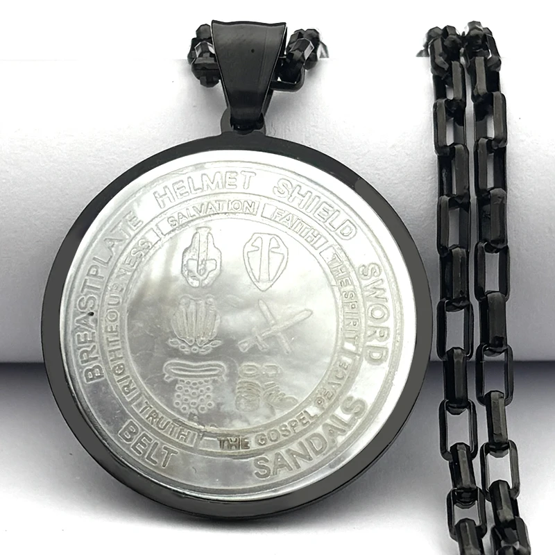 ทั้งเกราะของพระเจ้า Shell จี้สร้อยคอสําหรับหญิงชายสแตนเลส Talisman คริสเตียน Spiritual เกราะป้องกันเครื่องประดับ
