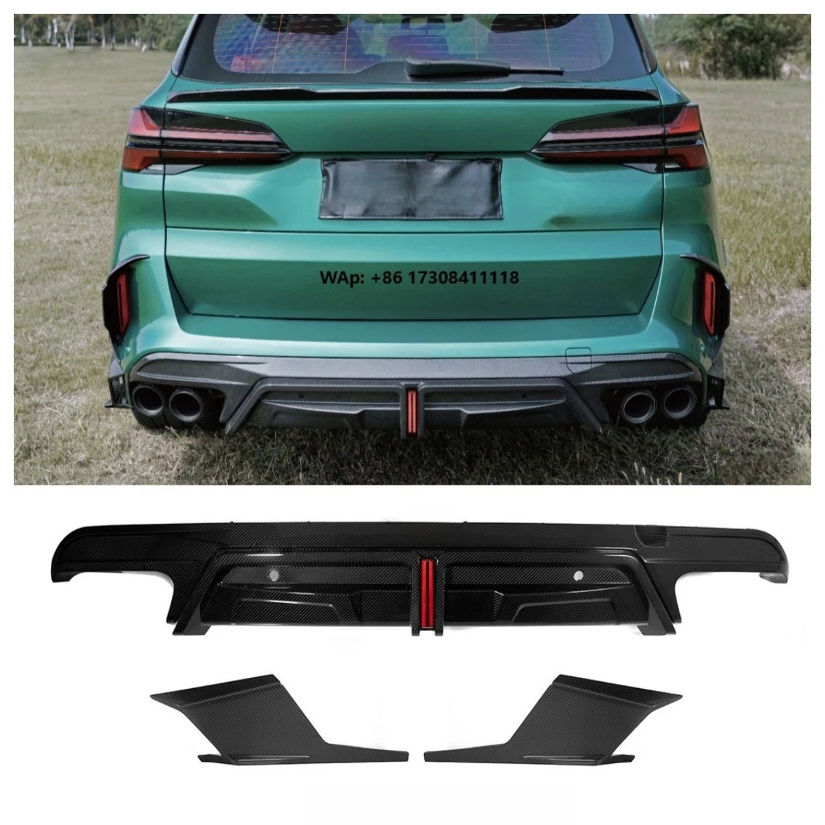 

2019-SQ Style Car Dry Carbon Rear Bumper Suitable for X5M Series F95 SQ Style Dry Carbon Fiber Rear Diffuser (with Light)