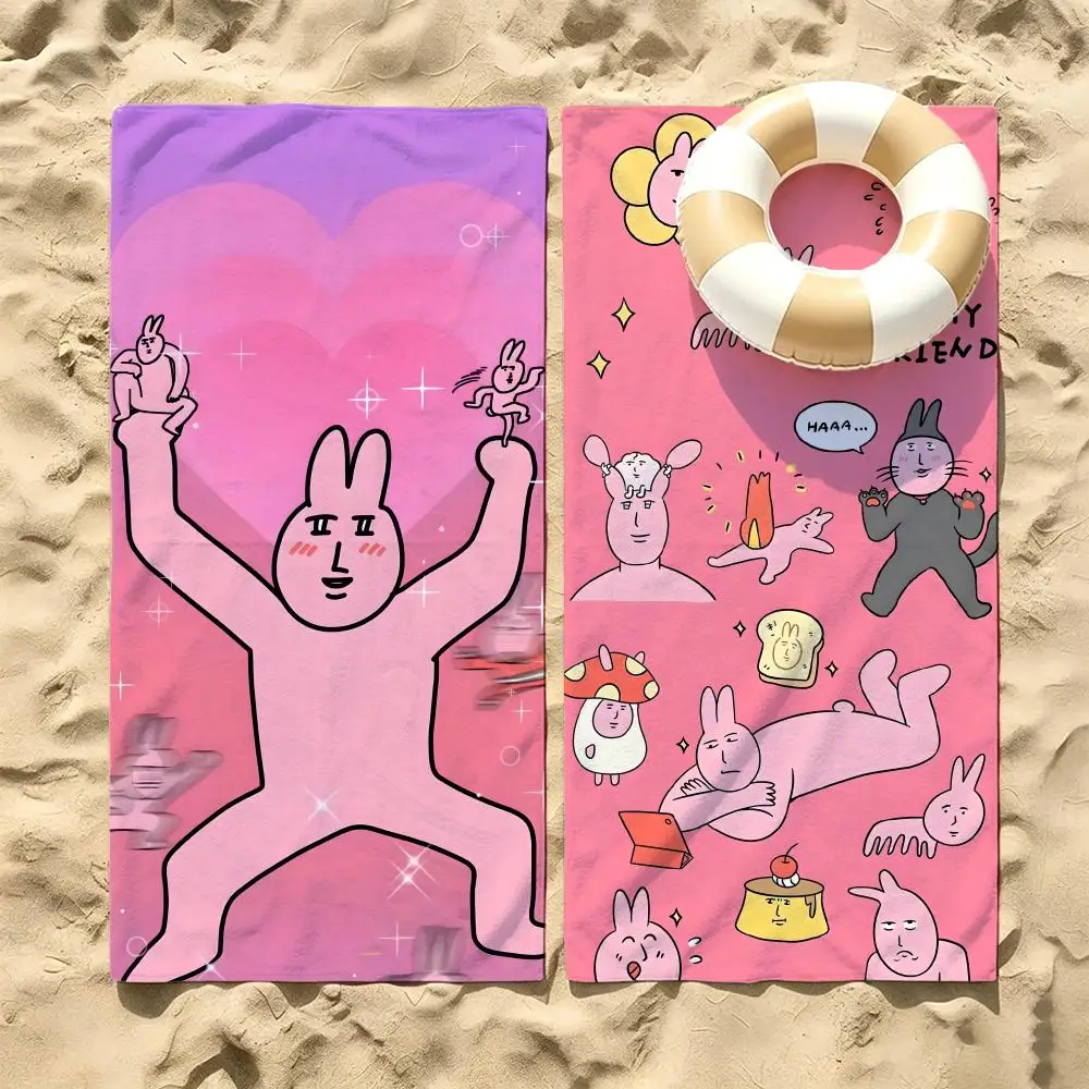 Character Pink Rabbit Towel Microfiber Beach Towel Quick Dry Absorbent Soft for Swimming Yoga Resort Travel Camping