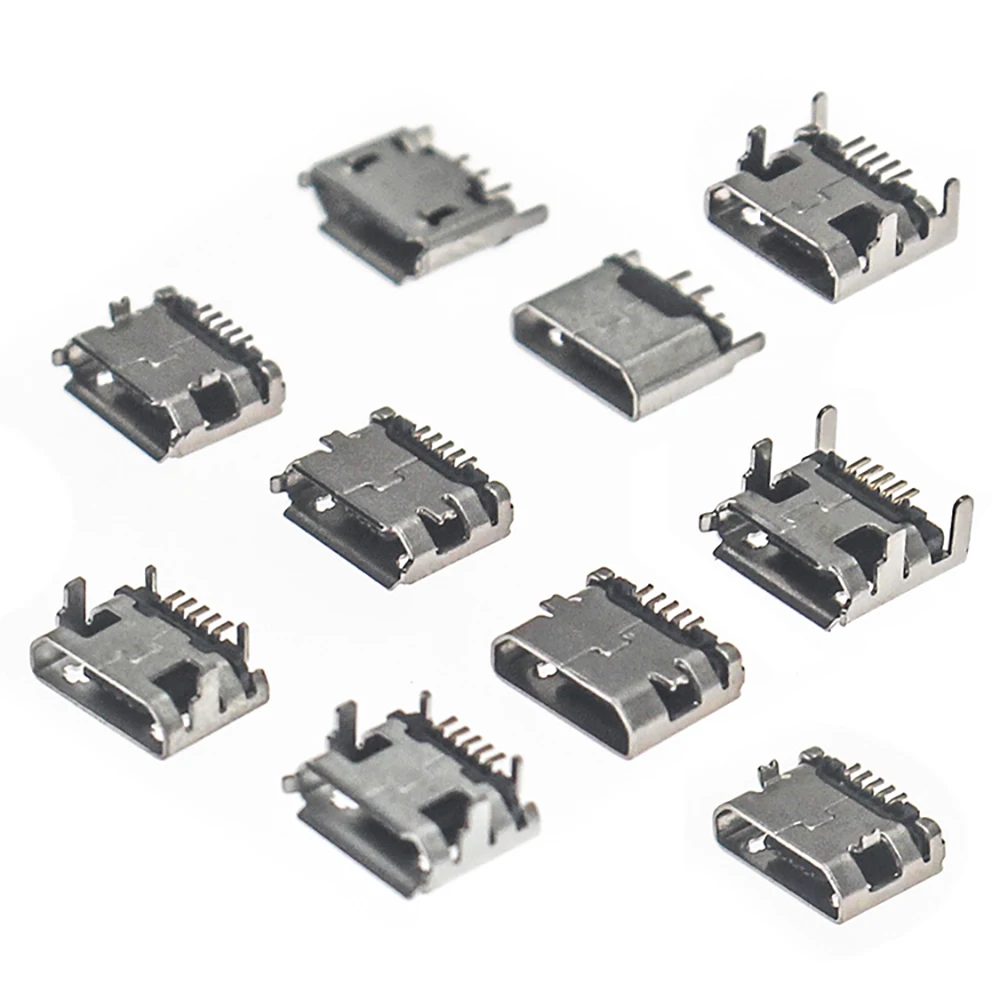 

50/100pcs 10 style micro USB Female 5p DIP Type B SMD SMT USB Connectors Flat Port Jack Tail Sockect Plug Terminals For DIY