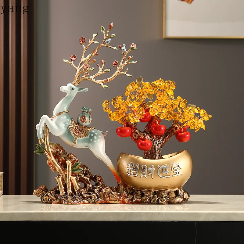 CX Lucky Deer Ornament Fortune Tree Shake Money Persimmon Ruyi Living Room Entrance Housewarming New Home Gifts