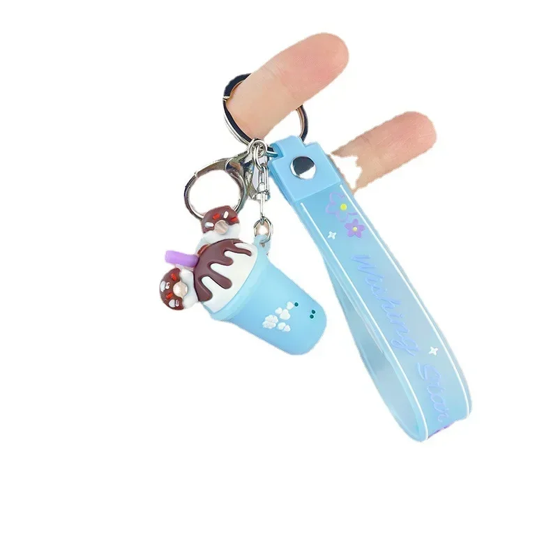 Car Keyring Creative Popular Simulation Ice Cream Milk Tea Cup Car Keychain Accessories Decoraion Ice Cream Cup Keychain Pendant