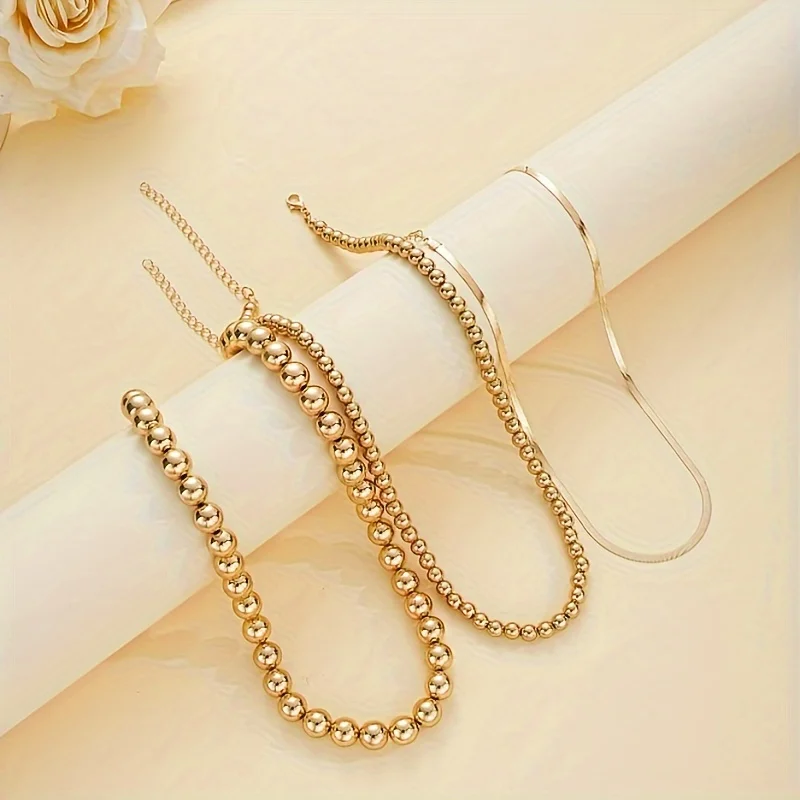 3 قطعة متعدد الطبقات شقة ثعبان سلسلة قلادة المرأة خمر الخرز الذهبي مطرز القلائد بنات مجوهرات الأزياء الطرف #2