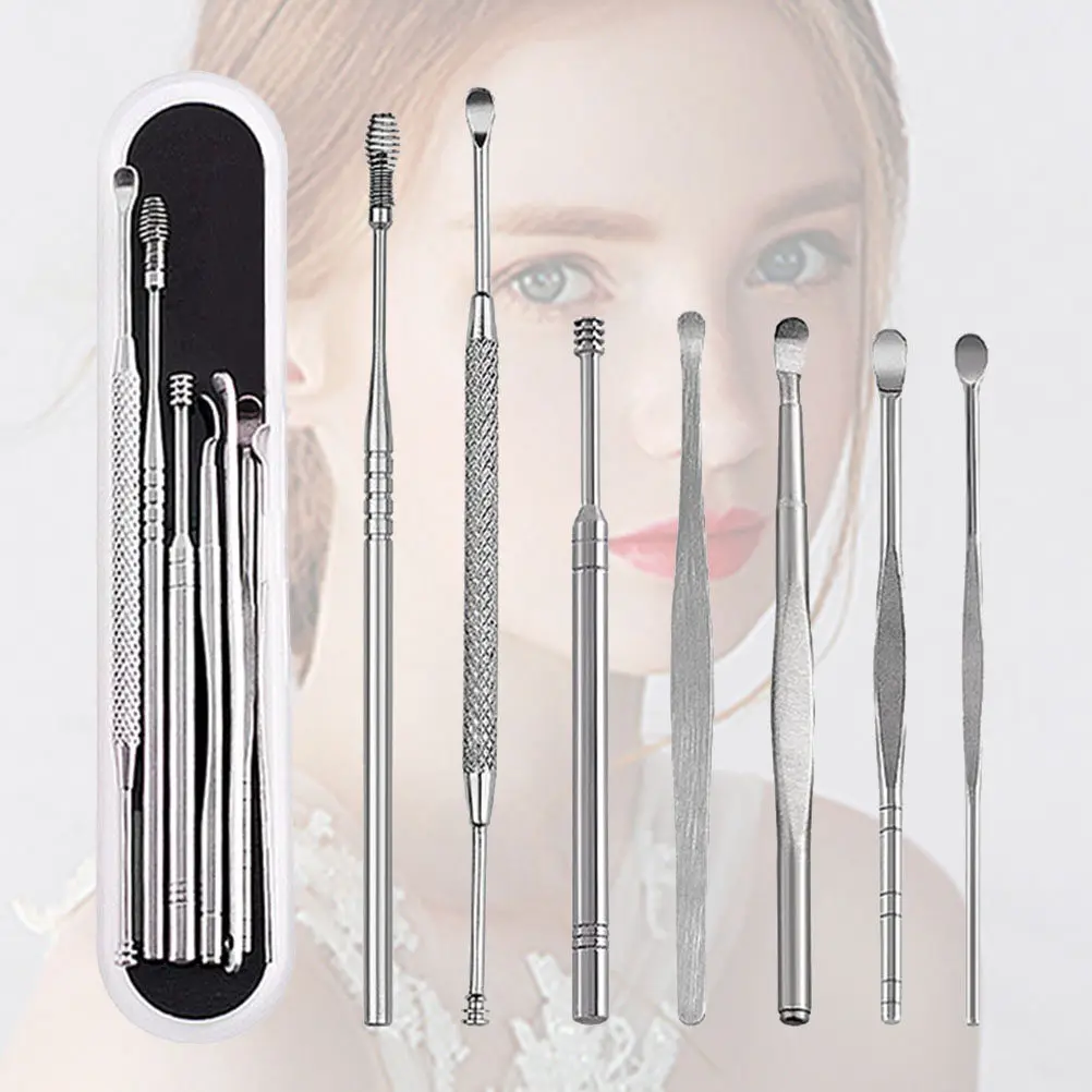 7Pcs Ear Wax Pick Stainless Steel Double Ended Scoop Massager Wax Removal Tool Curette Use Ear Scoop