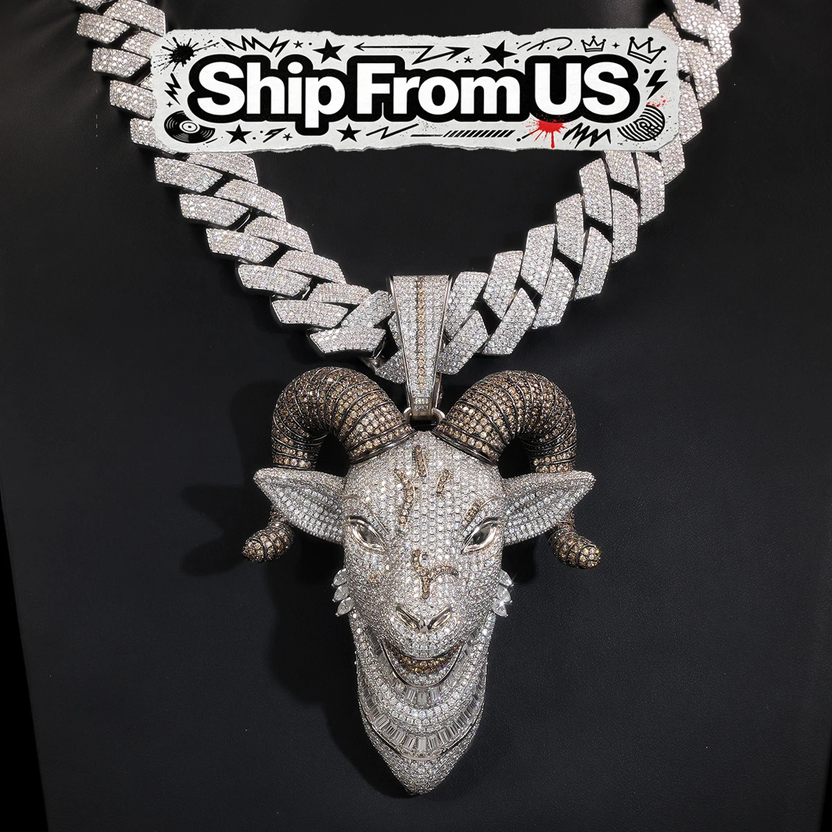 18K Gold Plated Hip Hop Bling Jewelry Vintage Ram Animal Charm Necklace Fashion Rapper Men Statement Accessory Perfect Gift For Club Party Streetwear Sparkly Diamond Pendant Fine Jewelry Present Iced Out  Micro Pave Shiny CZ Goat Head Pendant For Men