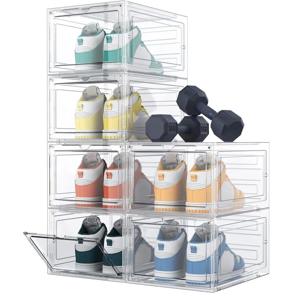 

Shoe Storage 6 Pack Clear Hard Plastic Shoe Box Stackable Shoe Boxes with Lids Size 13 Transparent