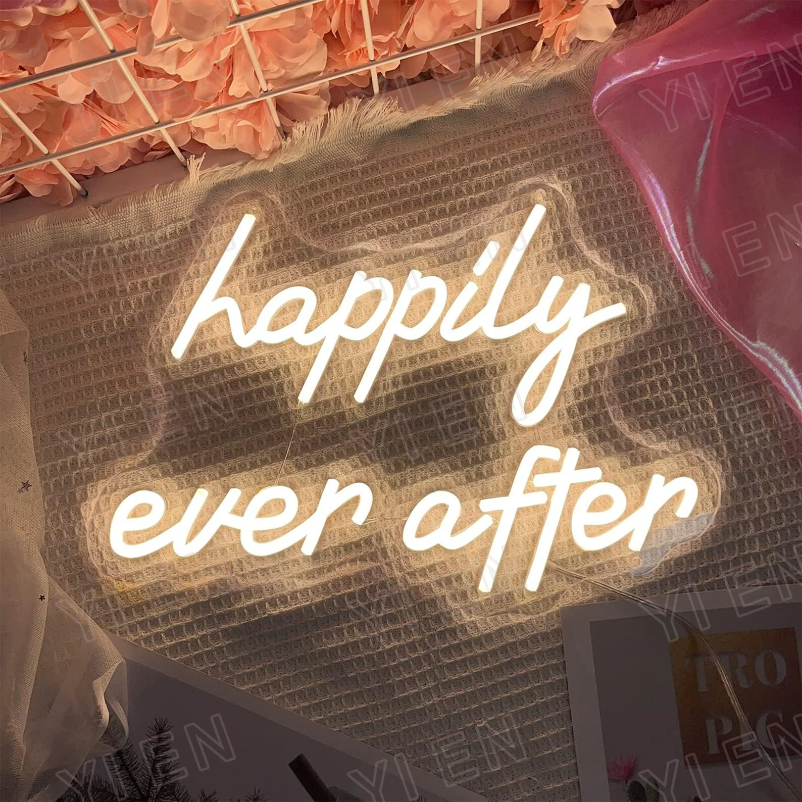 Happily Ever After Neon Sign, Sinal de casamento, Sinal de néon para o fundo do casamento, Presente de casamento artesanal