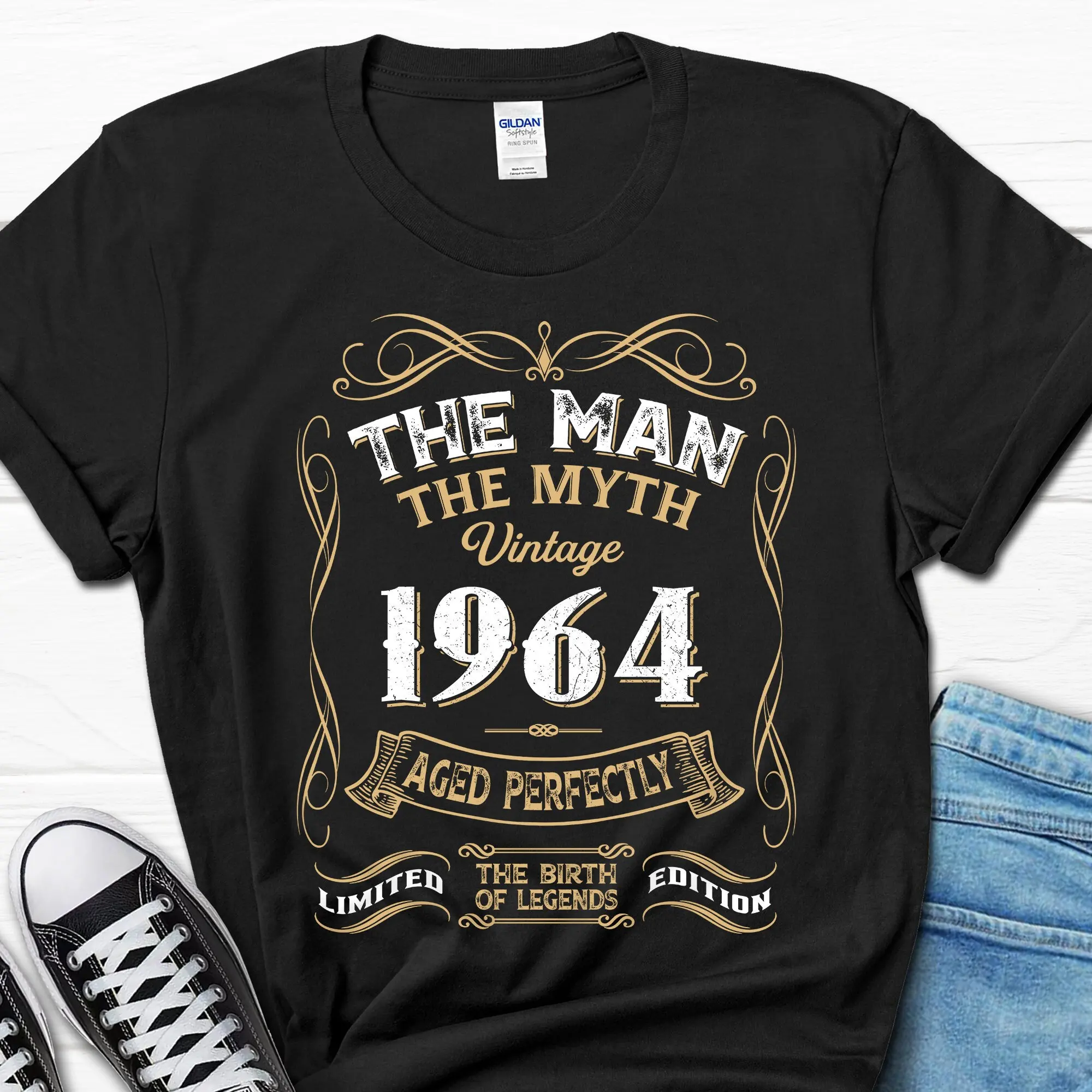 

The Man Myth Vintage 1964 Aged Perfectly T Shirt for Grandpa 60th Birthday Men's Retro Him Father's Day