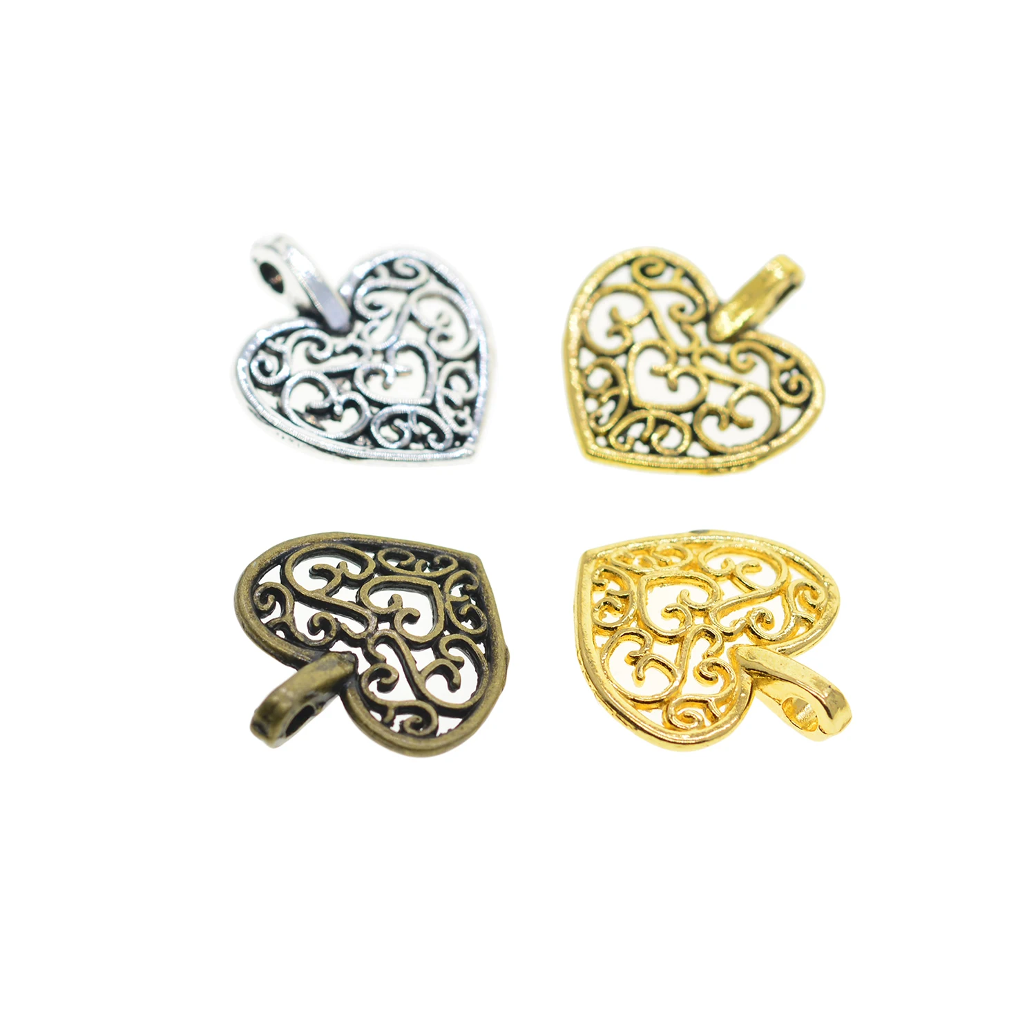 50 Pcs Tibetan Silver gold bronze 4 colors classic Filigree Heart Charms dangle Jewelry DIY Making image 6