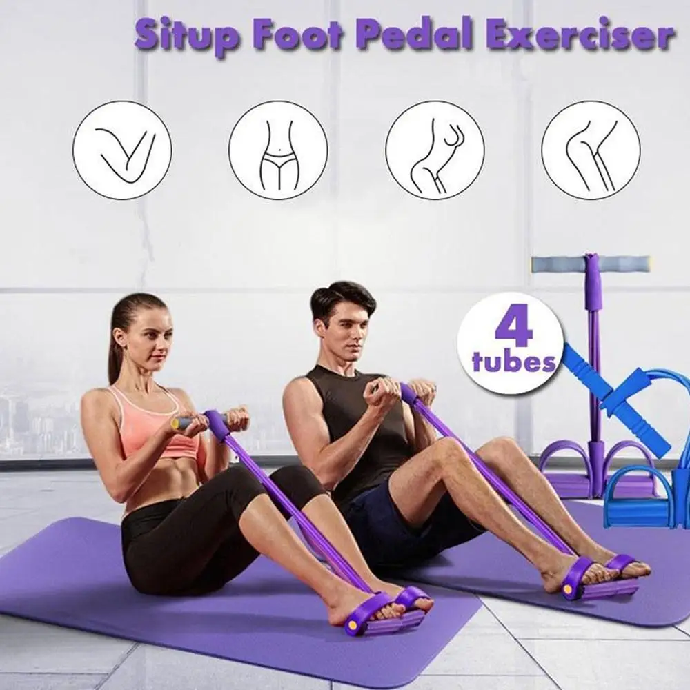 Bandas de resistencia para ejercicios, extractor de tobillo con Pedal de 4 tubos, bandas de ejercicio de cuerda elástica para piernas para sentarse, bandas de ejercicios para entrenamiento de estiramiento