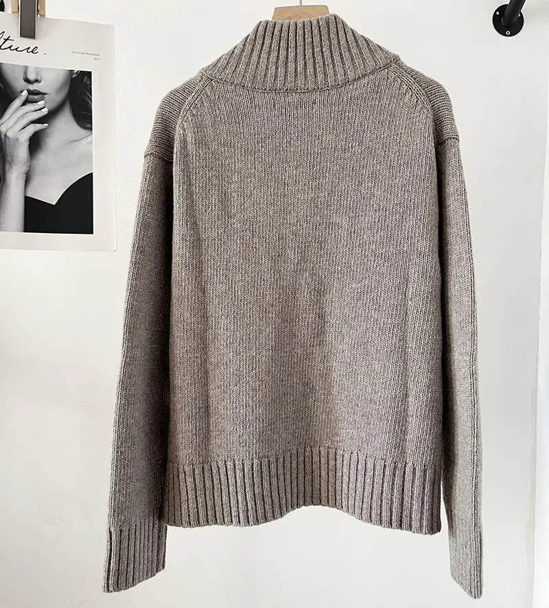 Donegirl Women Autumn Winter New 2024 Fashion Solid Commute High V-neck Knitted Sweater Simple Versatile Pullovers Female Jumper