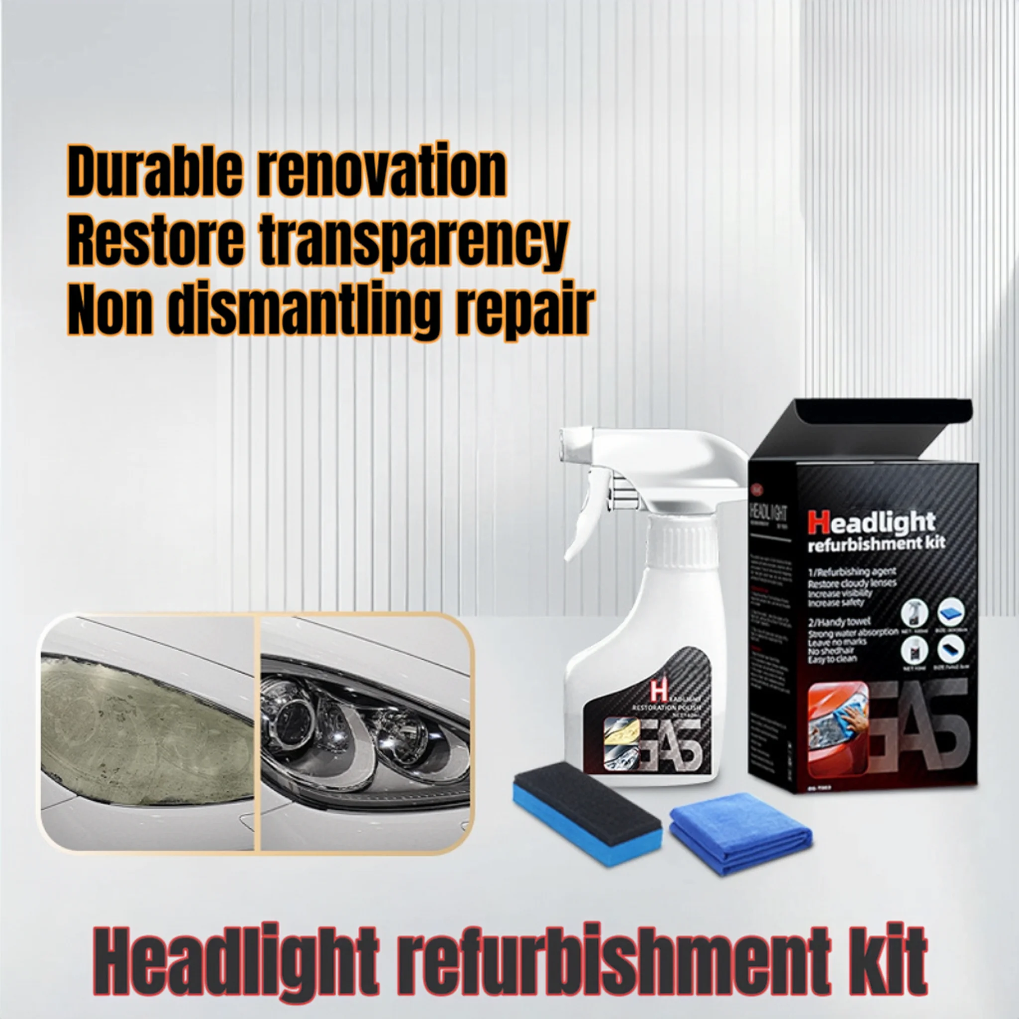 

Набор для полировки автомобильных фар, средство для удаления царапин, паста для ремонта чистки, ремонт фар, пожелтение, окисление, размытие 180 мл