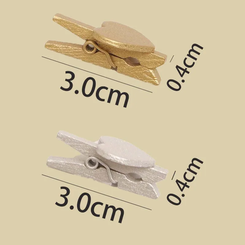 30x4mm 20pcs Wooden Gold Silver Love Heart Photo Clips Memo Paper Peg Clothespin Stationery Christmas Wedding Party Home Craft