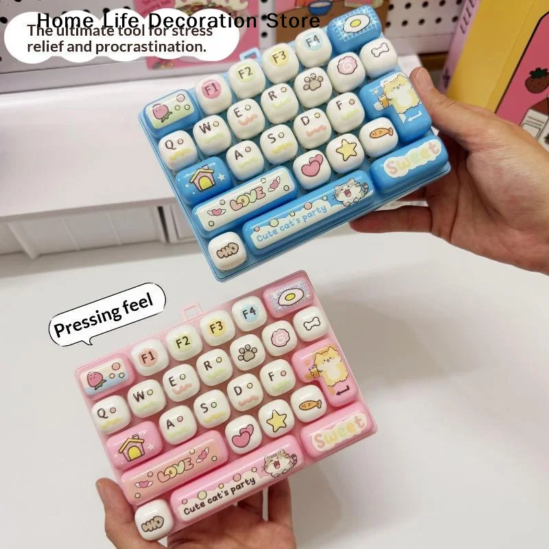 Cute 26-Keycap Keyboard Keychain Keyboard Clicker Fidget Toy Key Caps Anti Stress Button Clicker Keychain Bag Charms Kid Gift
