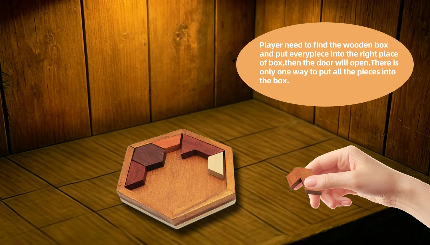 Mysteriöses Studio-Escape-Room-Requisit, Escape-Room-Spiel, Puzzle-Requisiten, hölzerne Tangram-Puzzles 1987 – Detail 3