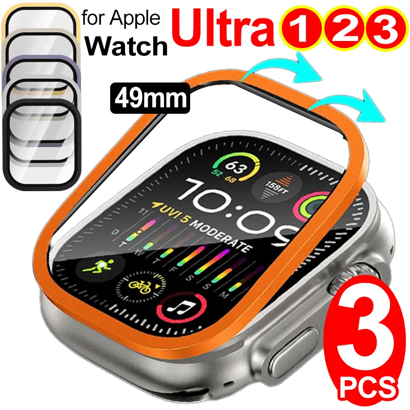 Titanium Alloy Frame Case Cover Screen Protector for Apple Watch Ultra 3 2 1 49mm Tempered Glass for iWatch Ultra 3/2/1 Shell
