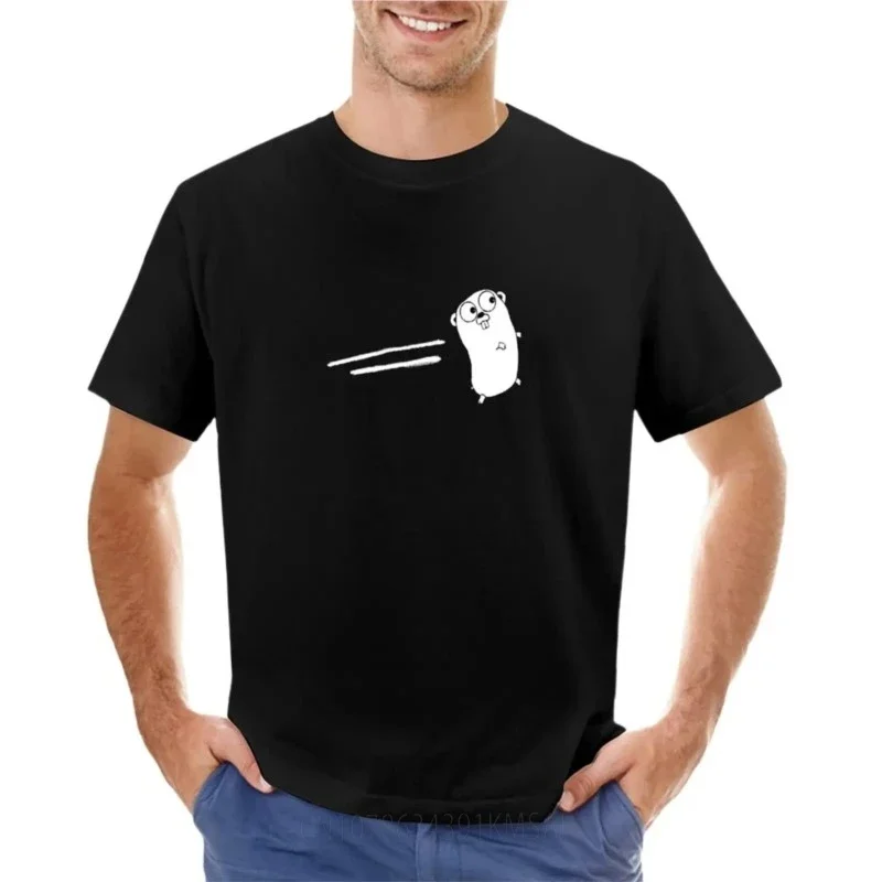 Golang Programmering Mascotte (witte strepen) T-shirt T-shirt T-shirt met korte mouwen zwaargewichten grappige t-shirts voor heren